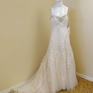 NWT David Tutera Ivory Nude Lace Wedding Gown Size 14